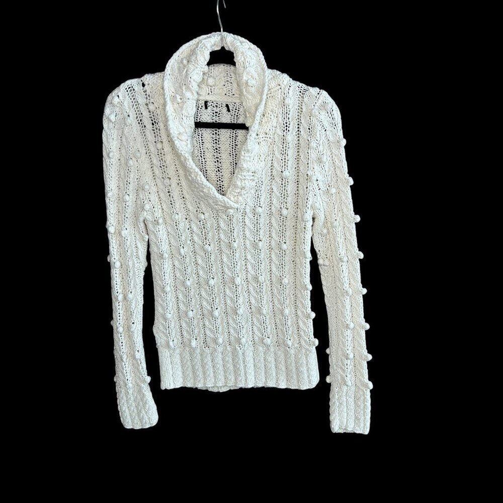 J. Crew Ivory Sweater Popcorn Chunky Knit Shawl Collar Cotton
